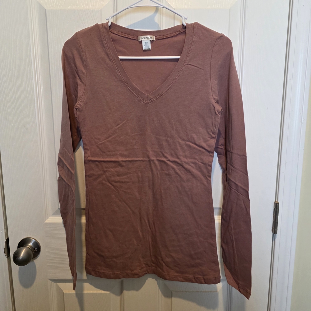 Bozzolo Women's Long Sleeve V-Neck Top - Mauve
